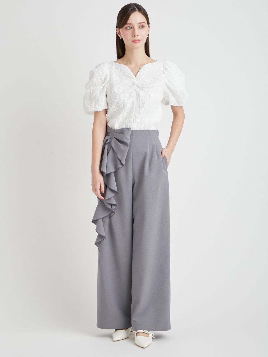 CELFORD「【洗える】リボンワイドパンツ」|チノ|GRY