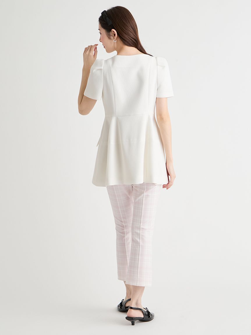 CELFORD「【洗える】チェック柄ストレッチフレアカプリパンツ」|チノ|