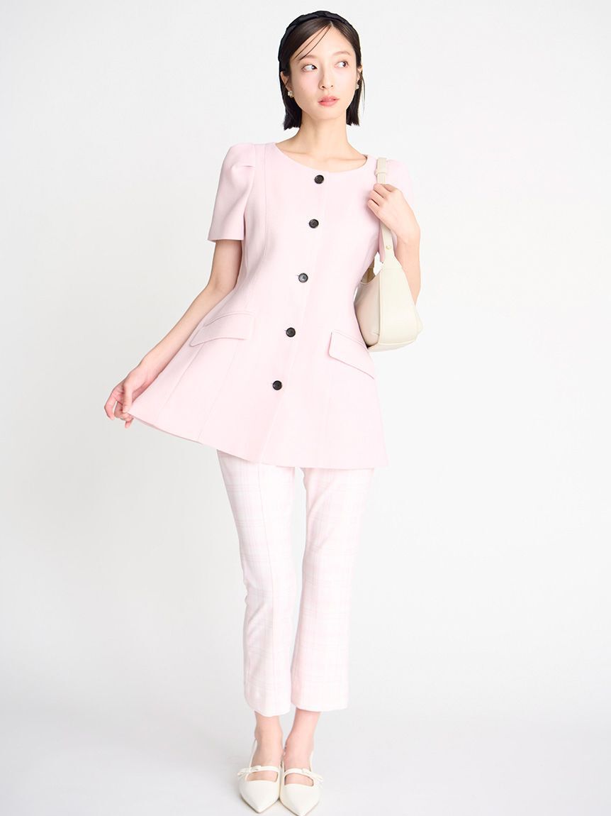 CELFORD「【洗える】チェック柄ストレッチフレアカプリパンツ」|チノ|