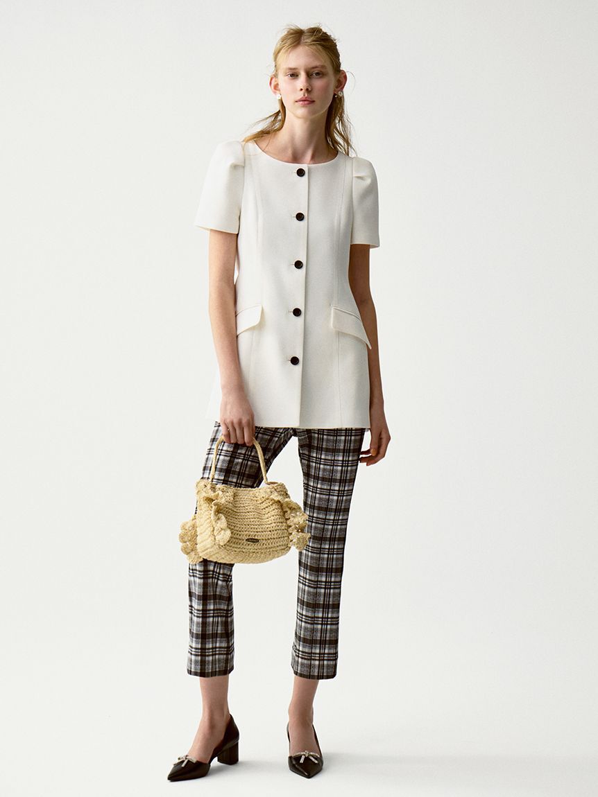 CELFORD「【洗える】チェック柄ストレッチフレアカプリパンツ」|チノ|