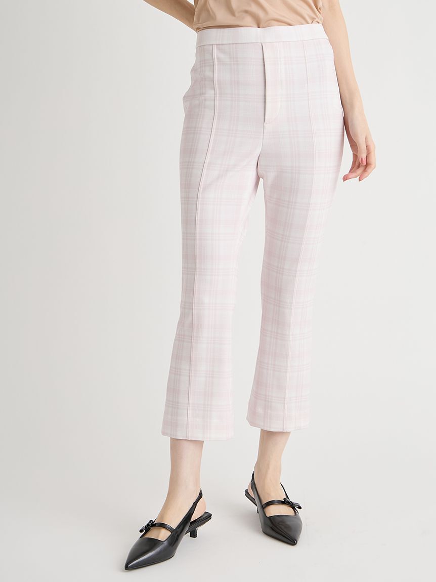 CELFORD「【洗える】チェック柄ストレッチフレアカプリパンツ」|チノ|