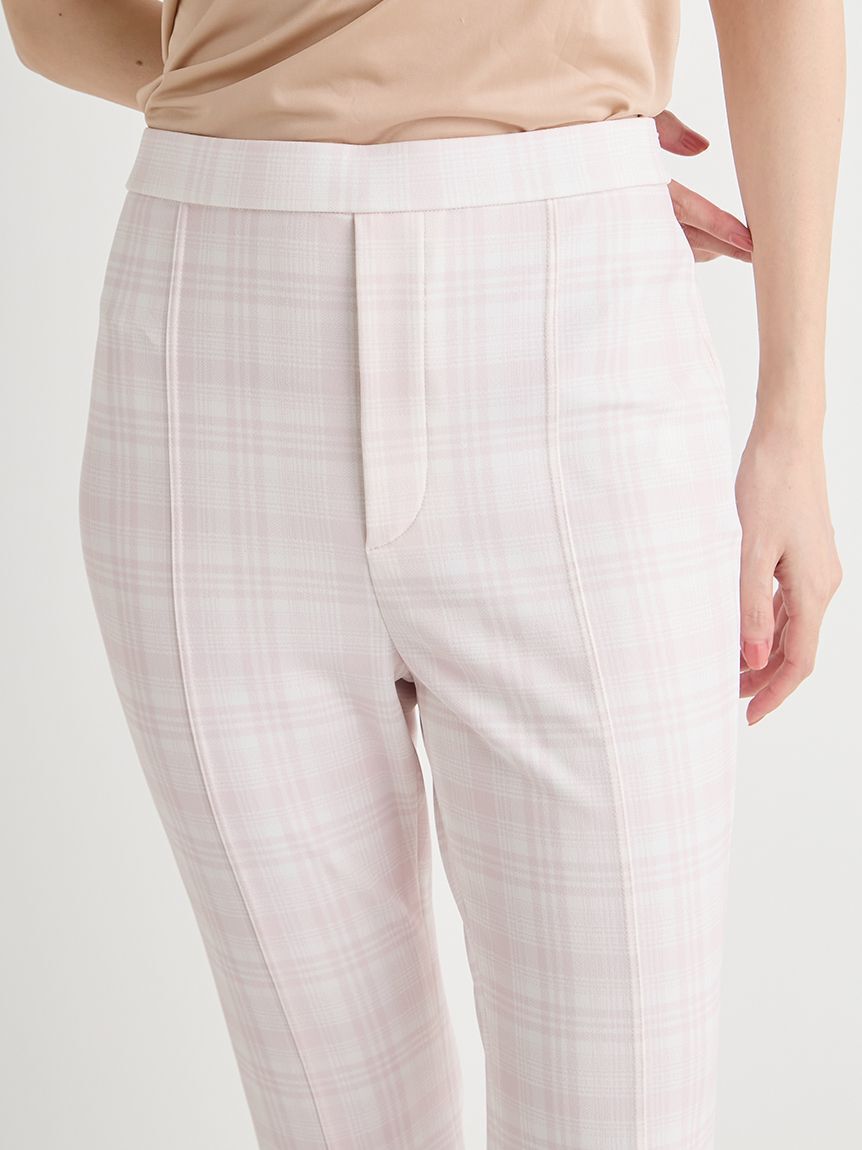 CELFORD「【洗える】チェック柄ストレッチフレアカプリパンツ」|チノ|