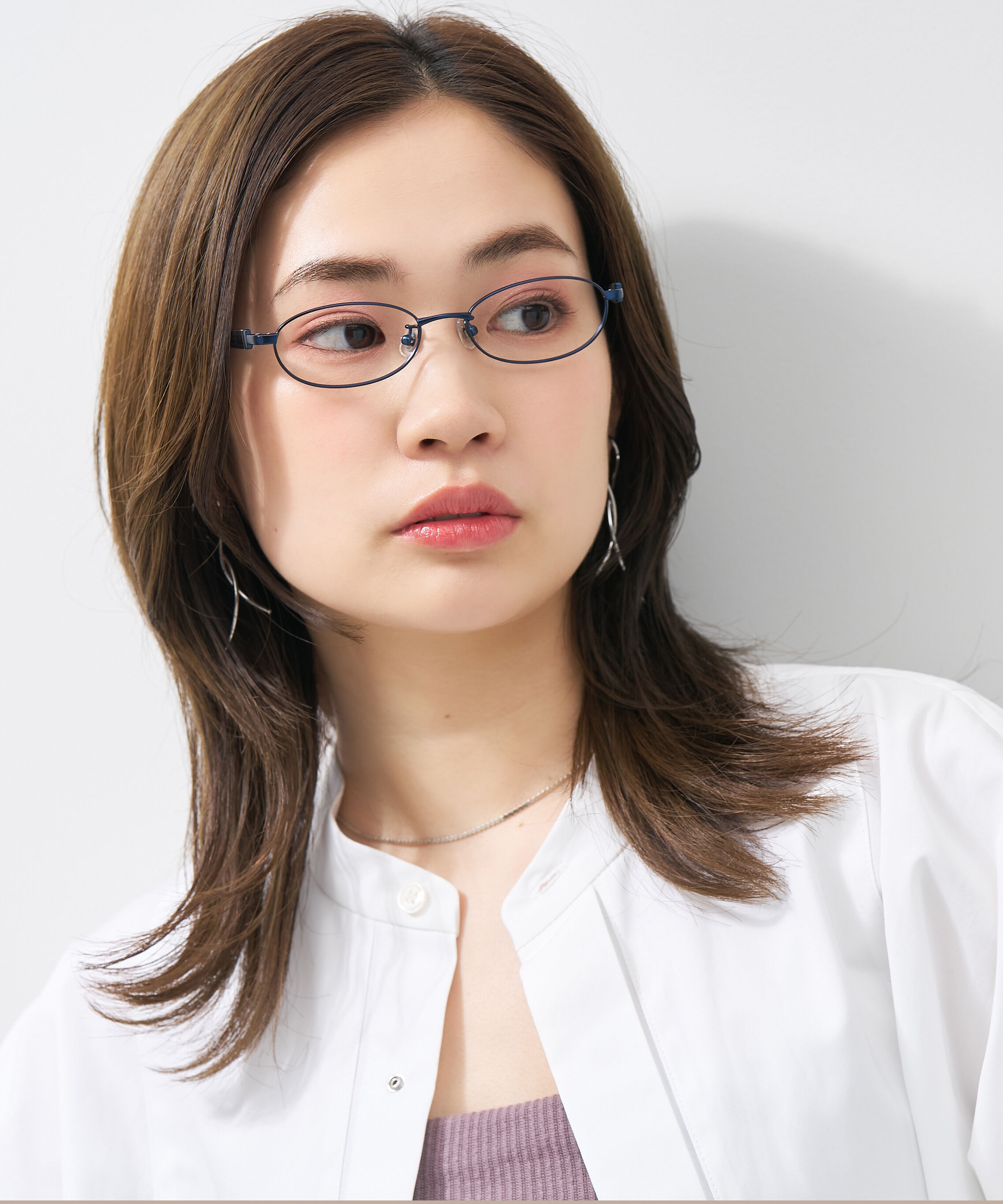  「【アウトレット価格】オーバル型 メガネ｜メタル&times;プラスチック ドット柄 水玉 可愛い レンズ交換券付き」|メガネ|ブルー