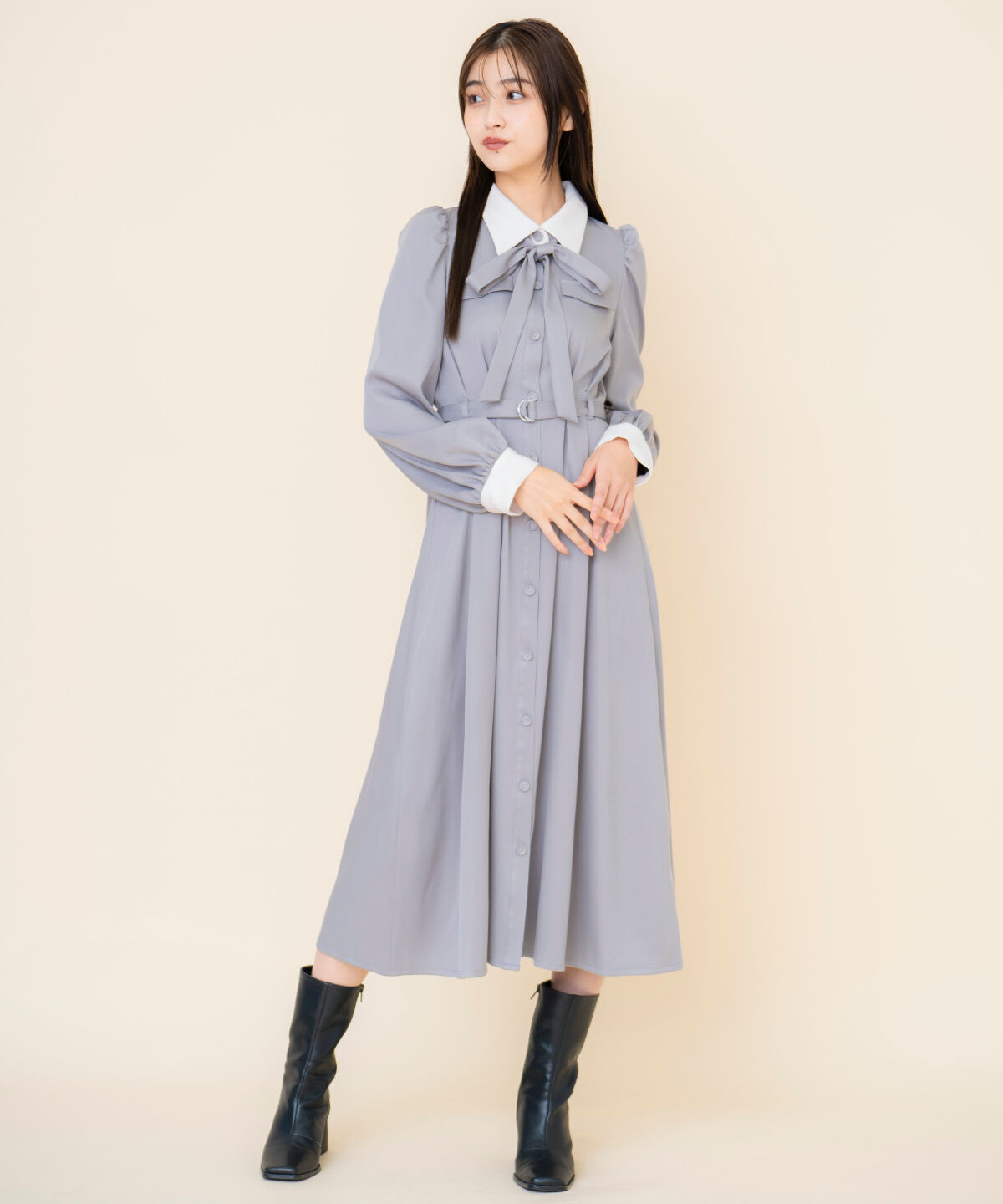 REDYAZEL「リボンタイパフスリーブワンピース」|ワンピース|