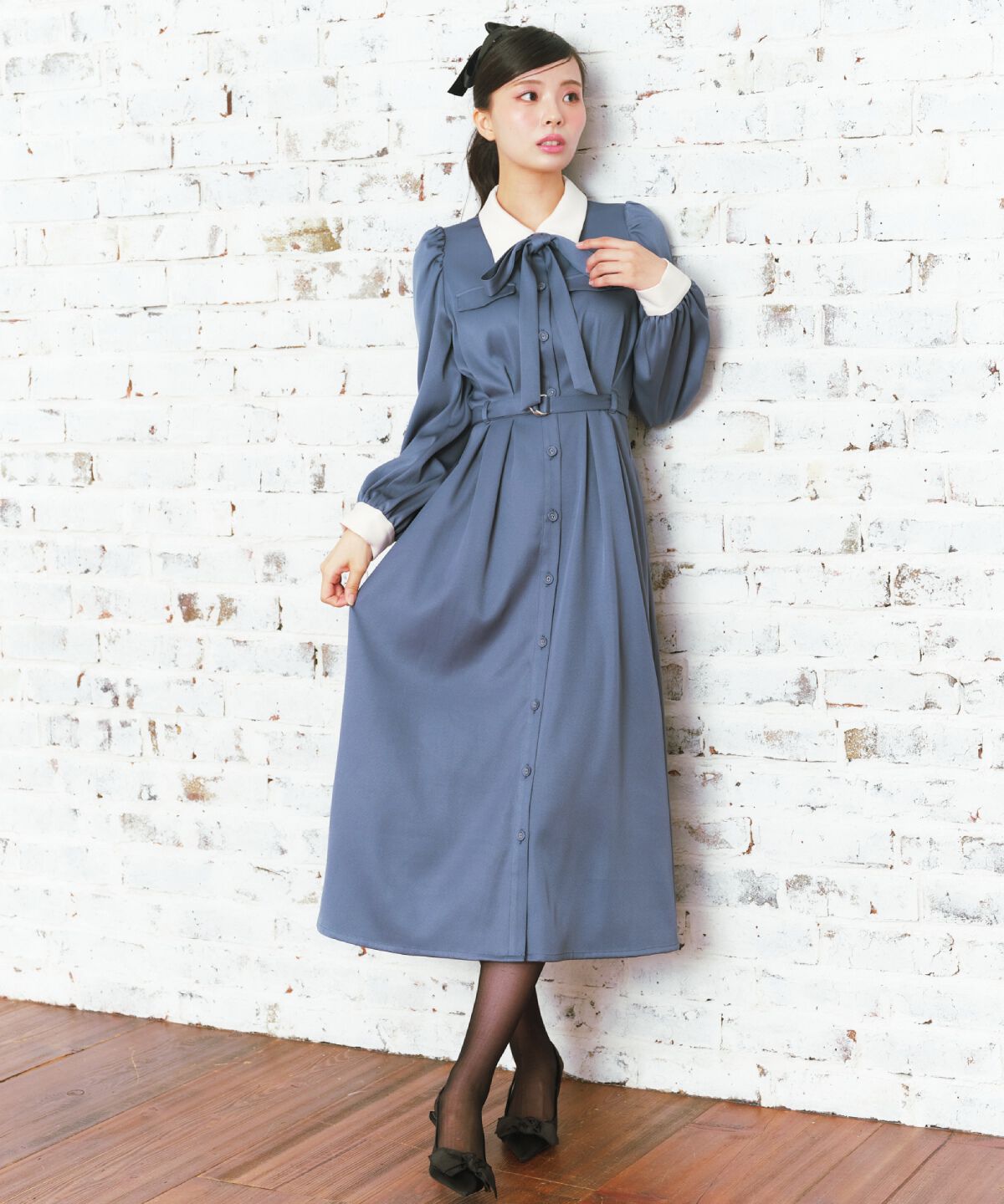 REDYAZEL「リボンタイパフスリーブワンピース」|ワンピース|