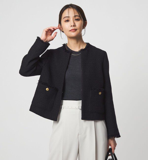 UNITED ARROWS green label relaxing「ツイードライク ノーカラー ジャケット」|ノーカラージャケット|