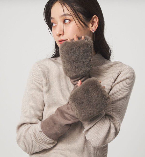 UNITED ARROWS green label relaxing「フェイクファー 切り替え アームウォーマー」|手袋|