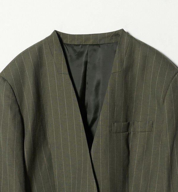 BEAUTY&YOUTH UNITED ARROWS「麻ブレンド ストライプ カラーレス ジャケット」|ノーカラージャケット|