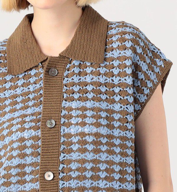 MACPHEE「リネンコットンクロシェ ポロカラーカーディガン」|カーディガン|