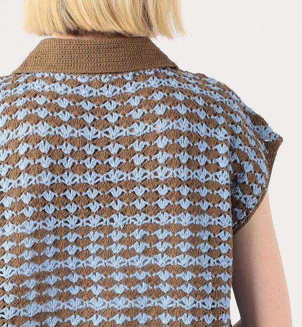 MACPHEE「リネンコットンクロシェ ポロカラーカーディガン」|カーディガン|