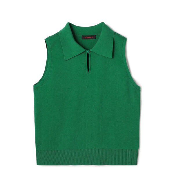 CABaN「ファインポリエステル ビッグカラーノースリーブプルオーバー」|ニット・セーター|55 グリーン