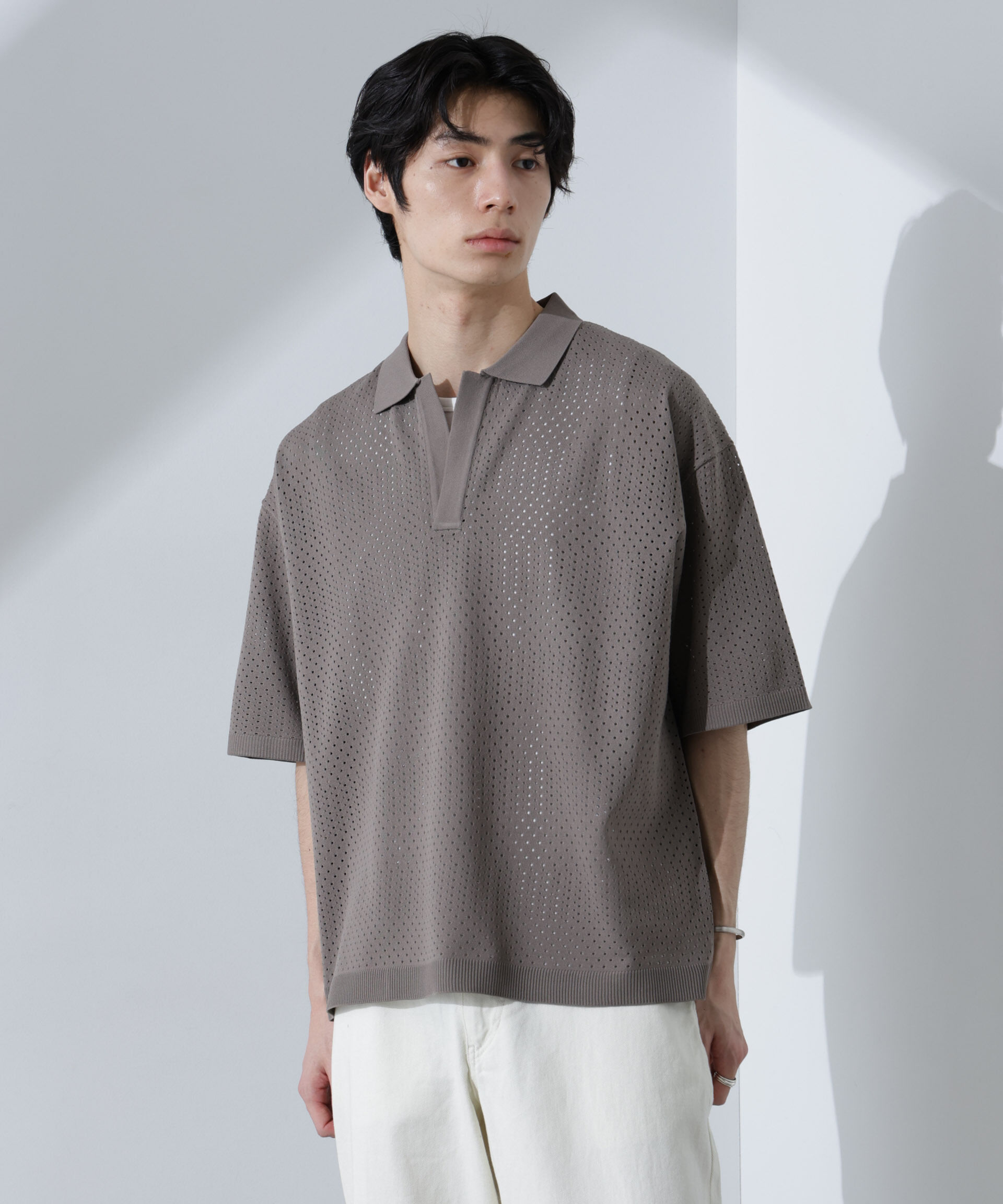 nano･universe「スキッパーテックニットポロシャツ/半袖」|ニット・セーター|