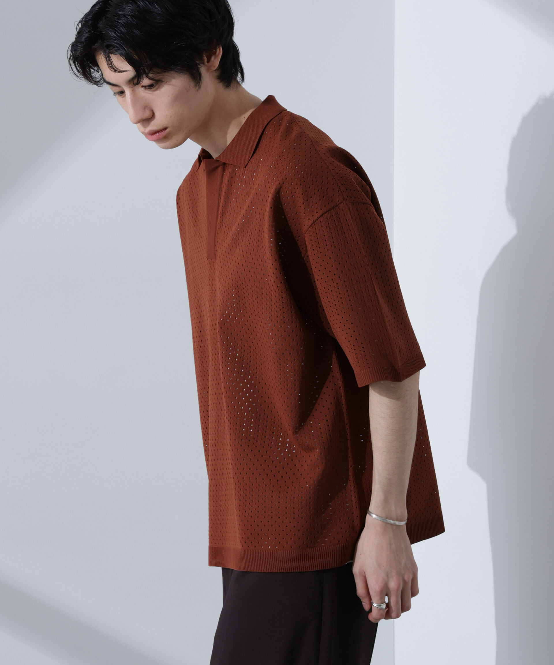 nano･universe「スキッパーテックニットポロシャツ/半袖」|ニット・セーター|