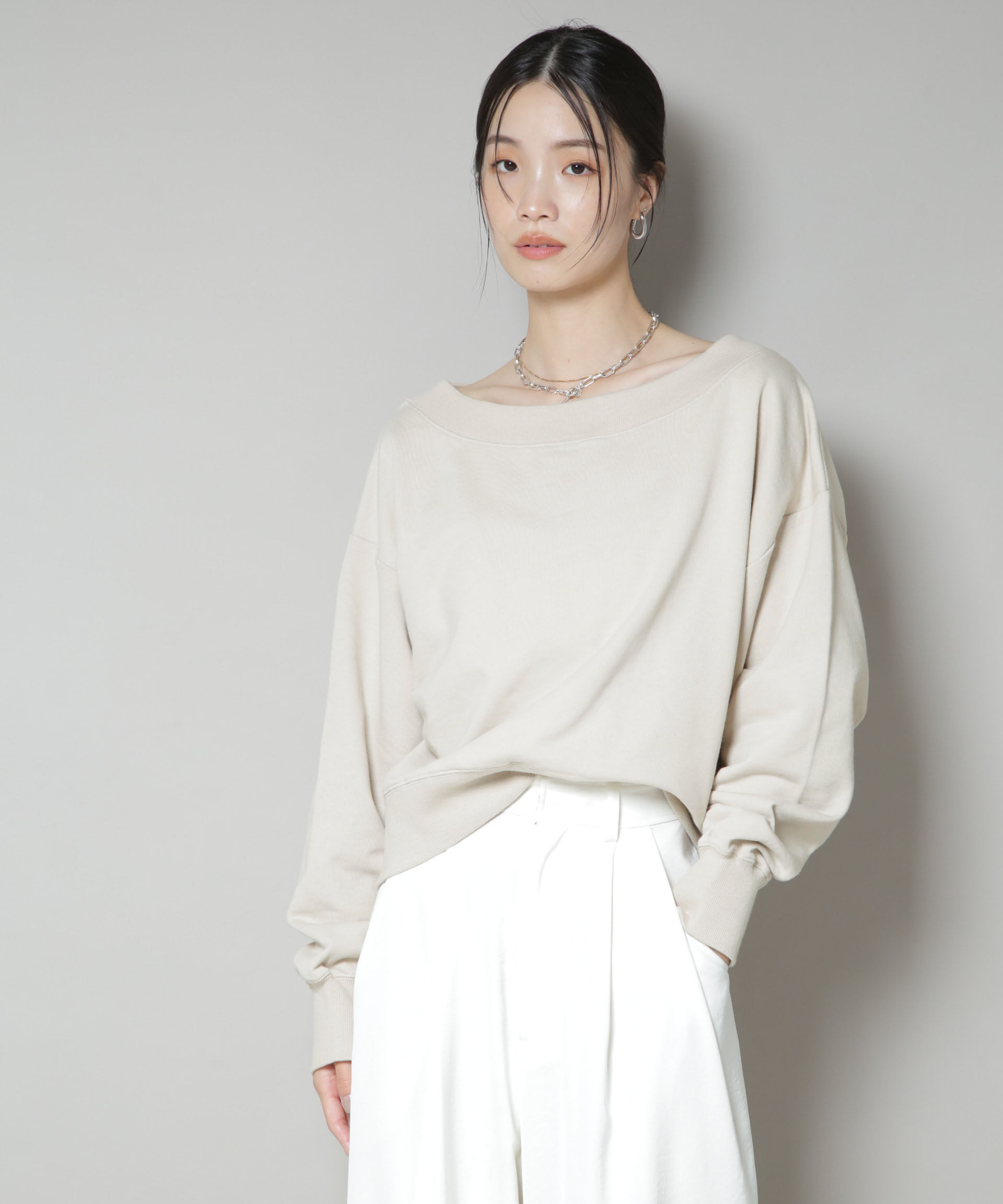 nano･universe「ワイドボートネックスウェットトップス」|Tシャツ・カットソー|