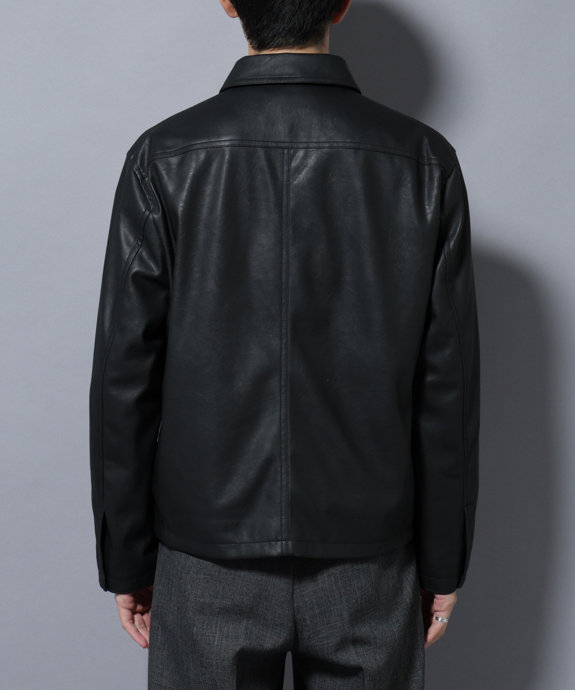 nano･universe「ヴィンテージライクフェイクレザー スポーツジャケット」|ブルゾン・スタジャン|