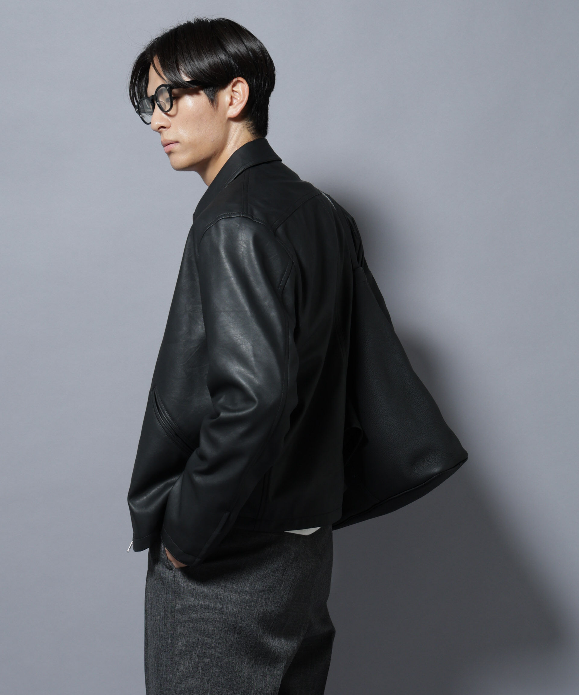 nano･universe「ヴィンテージライクフェイクレザー スポーツジャケット」|ブルゾン・スタジャン|