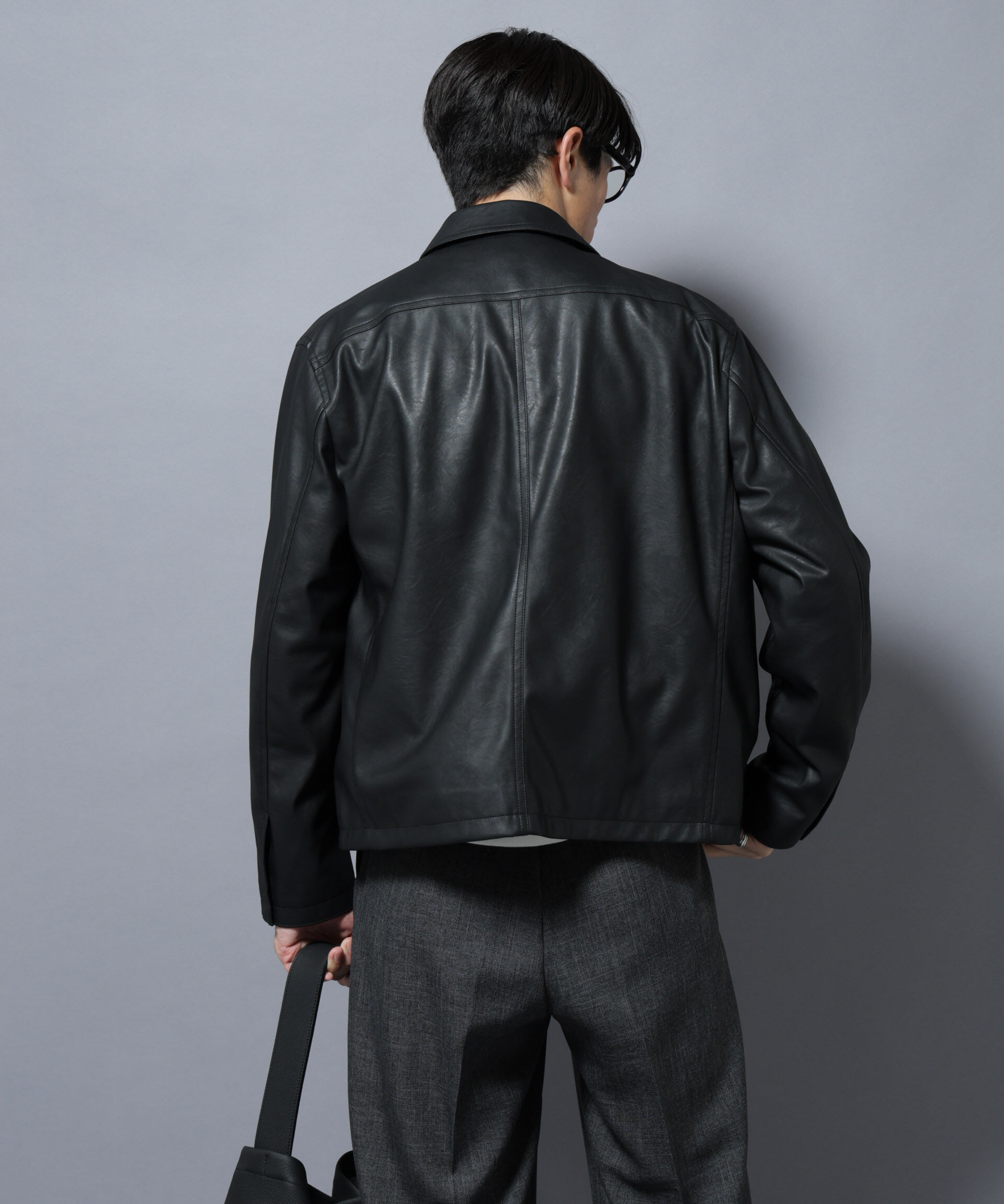 nano･universe「ヴィンテージライクフェイクレザー スポーツジャケット」|ブルゾン・スタジャン|