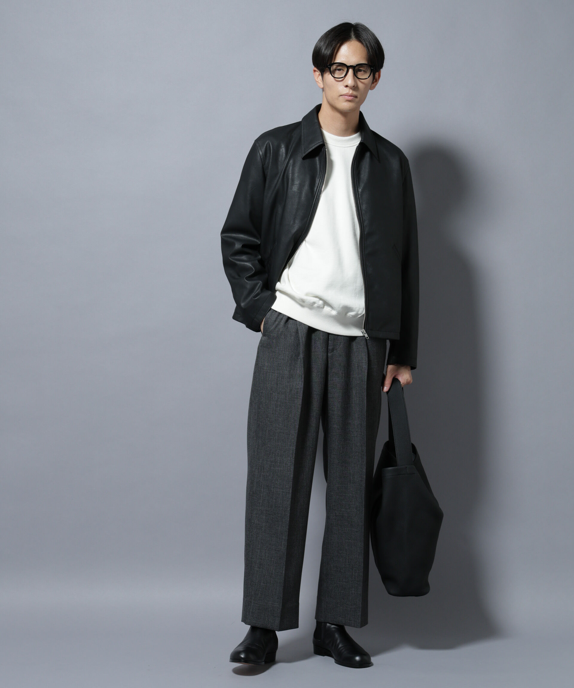 nano･universe「ヴィンテージライクフェイクレザー スポーツジャケット」|ブルゾン・スタジャン|