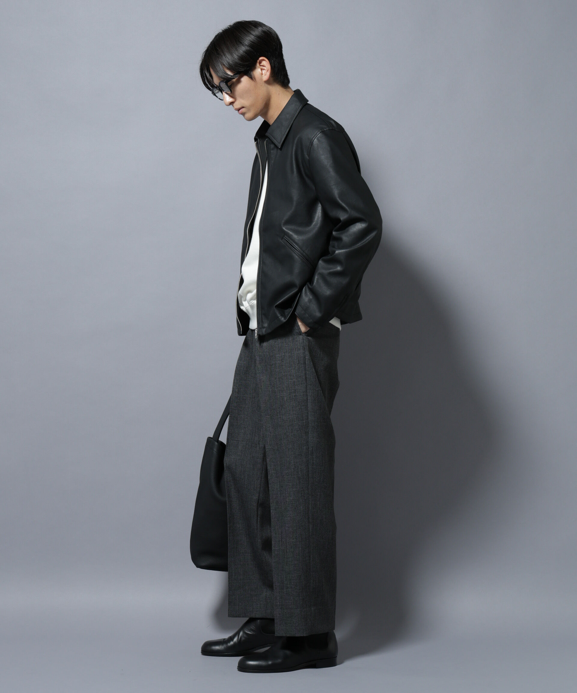 nano･universe「ヴィンテージライクフェイクレザー スポーツジャケット」|ブルゾン・スタジャン|