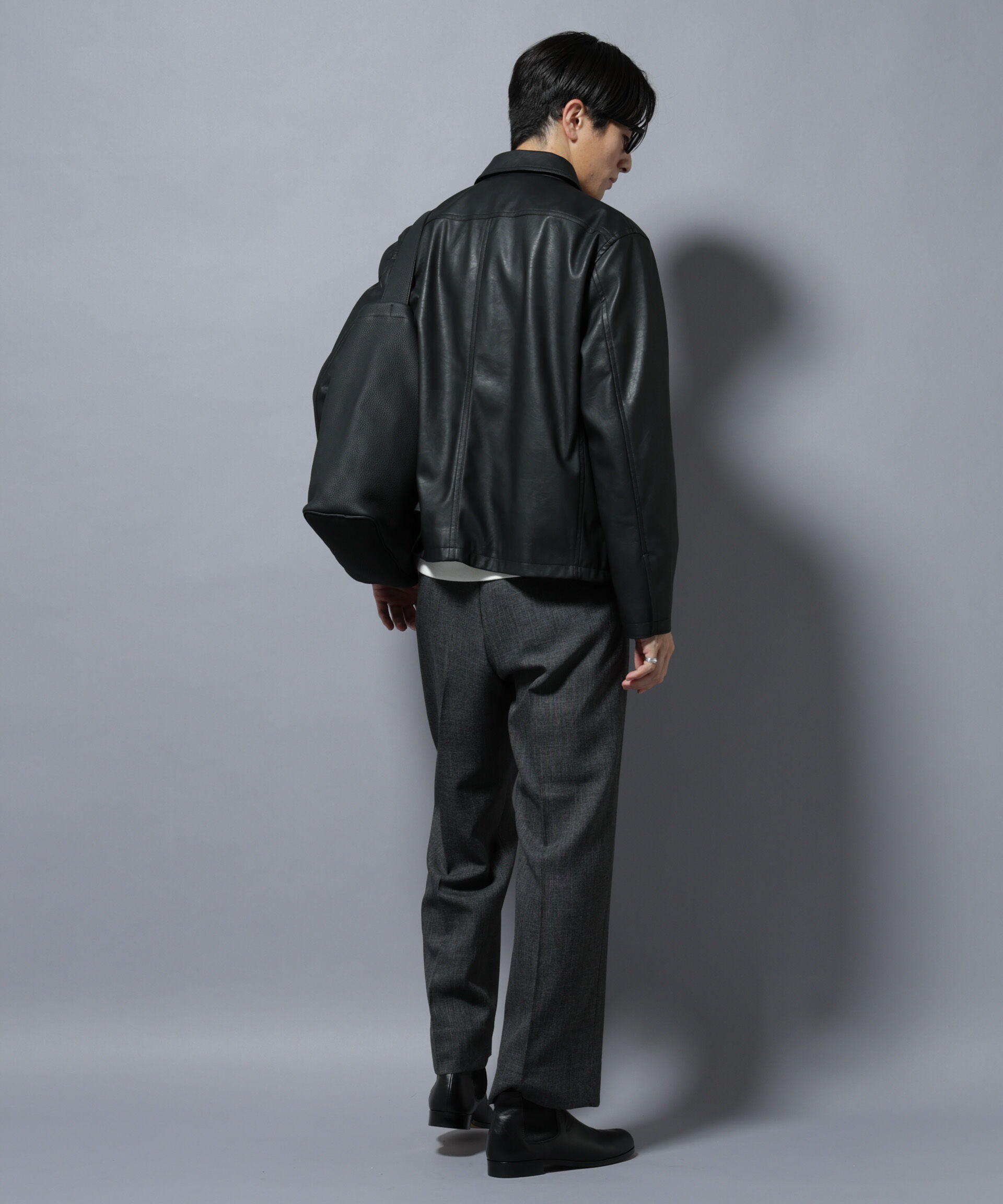 nano･universe「ヴィンテージライクフェイクレザー スポーツジャケット」|ブルゾン・スタジャン|