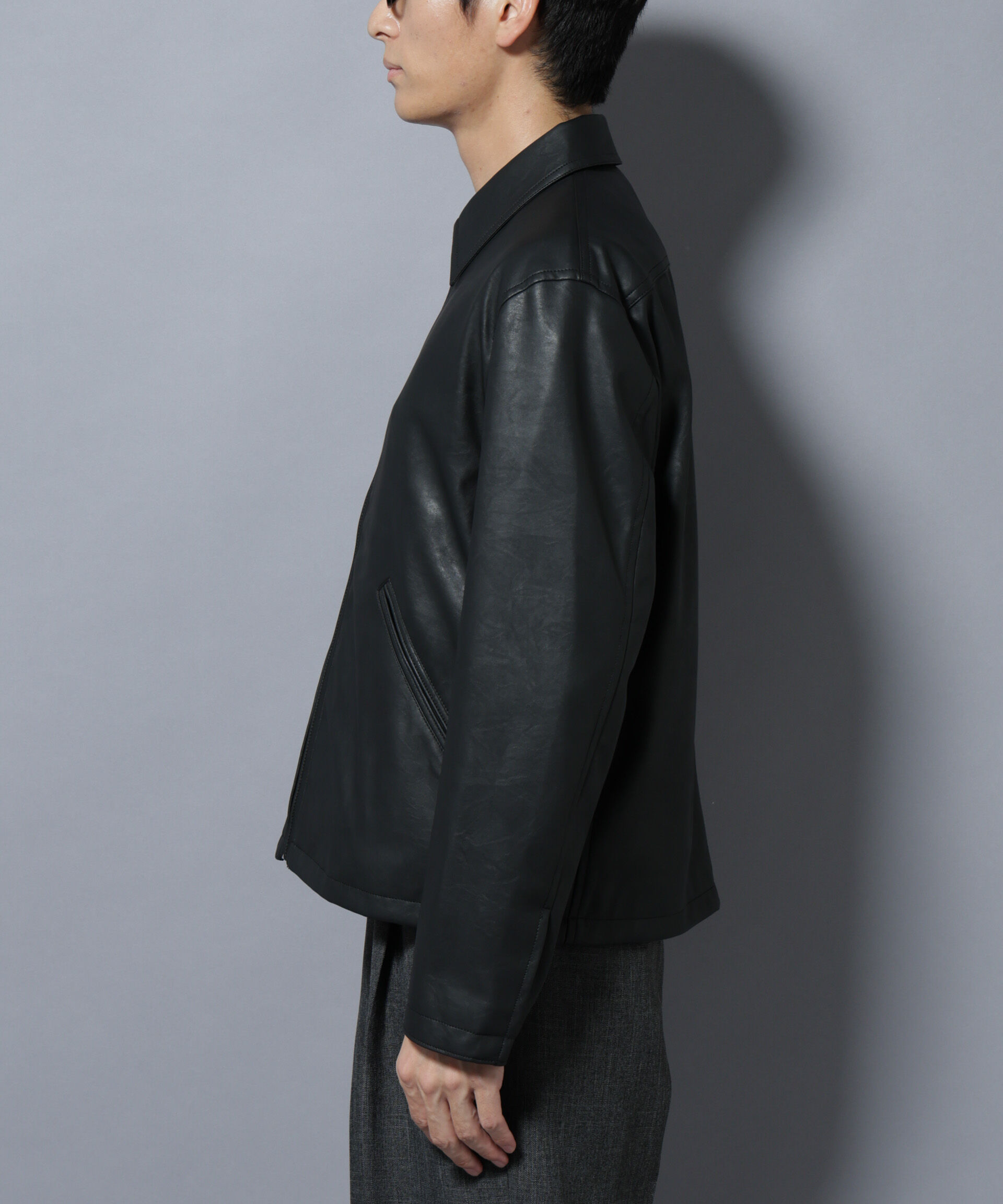 nano･universe「ヴィンテージライクフェイクレザー スポーツジャケット」|ブルゾン・スタジャン|