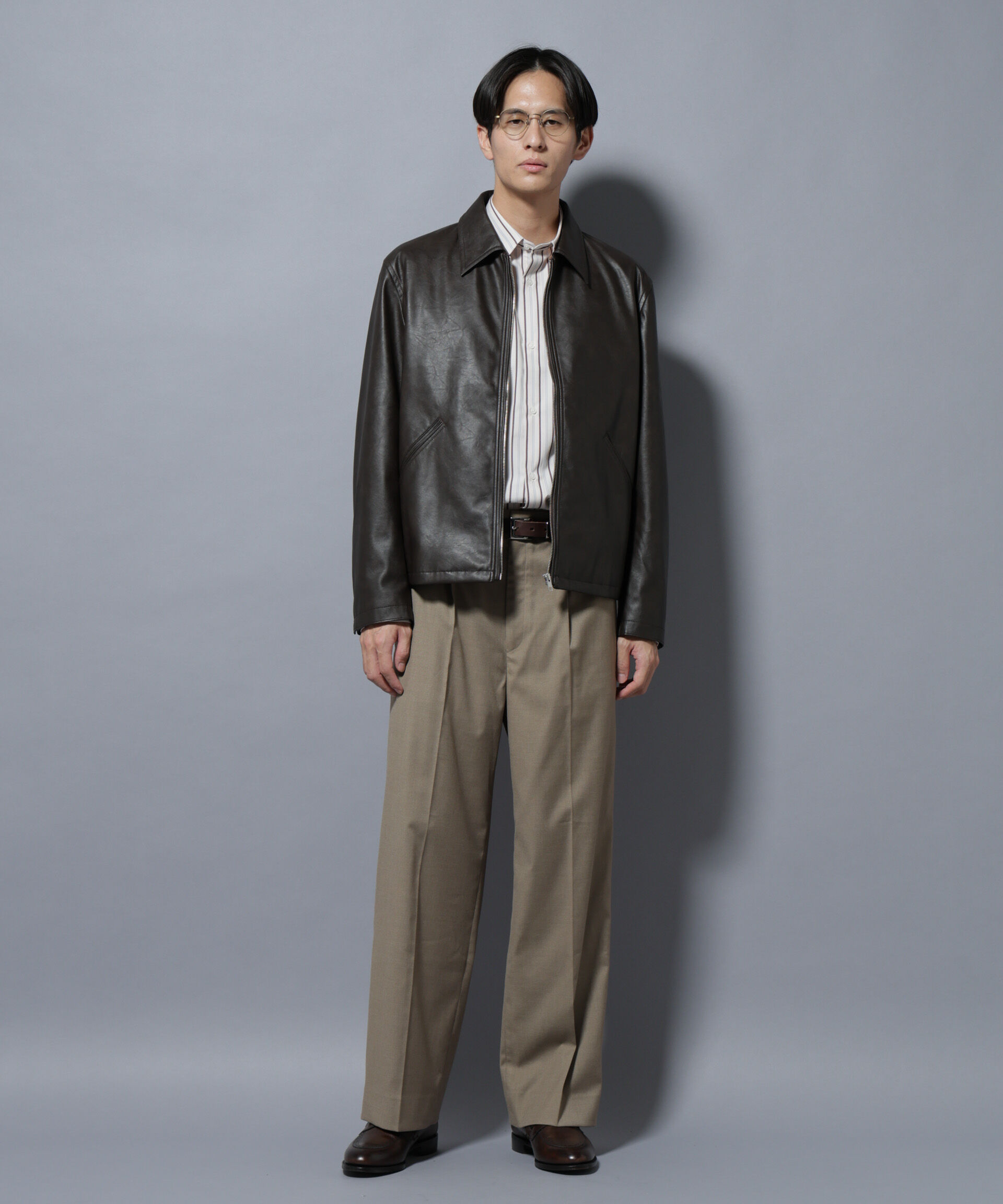 nano･universe「ヴィンテージライクフェイクレザー スポーツジャケット」|ブルゾン・スタジャン|