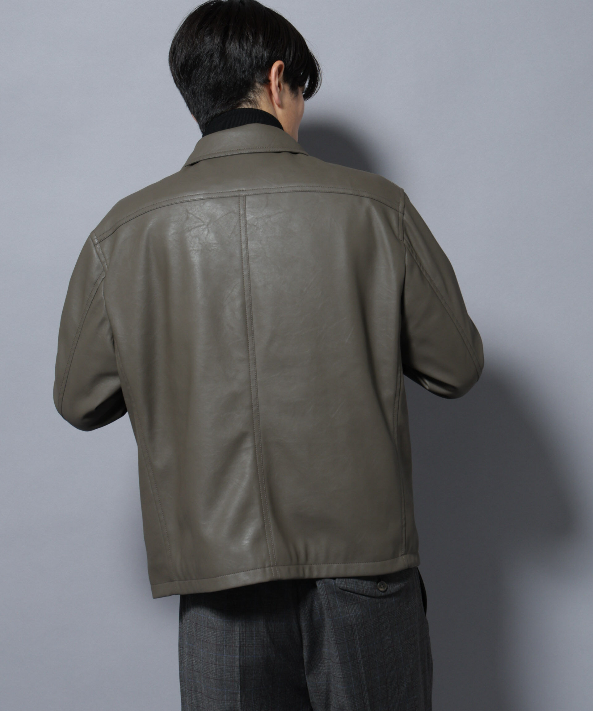 nano･universe「ヴィンテージライクフェイクレザー スポーツジャケット」|ブルゾン・スタジャン|