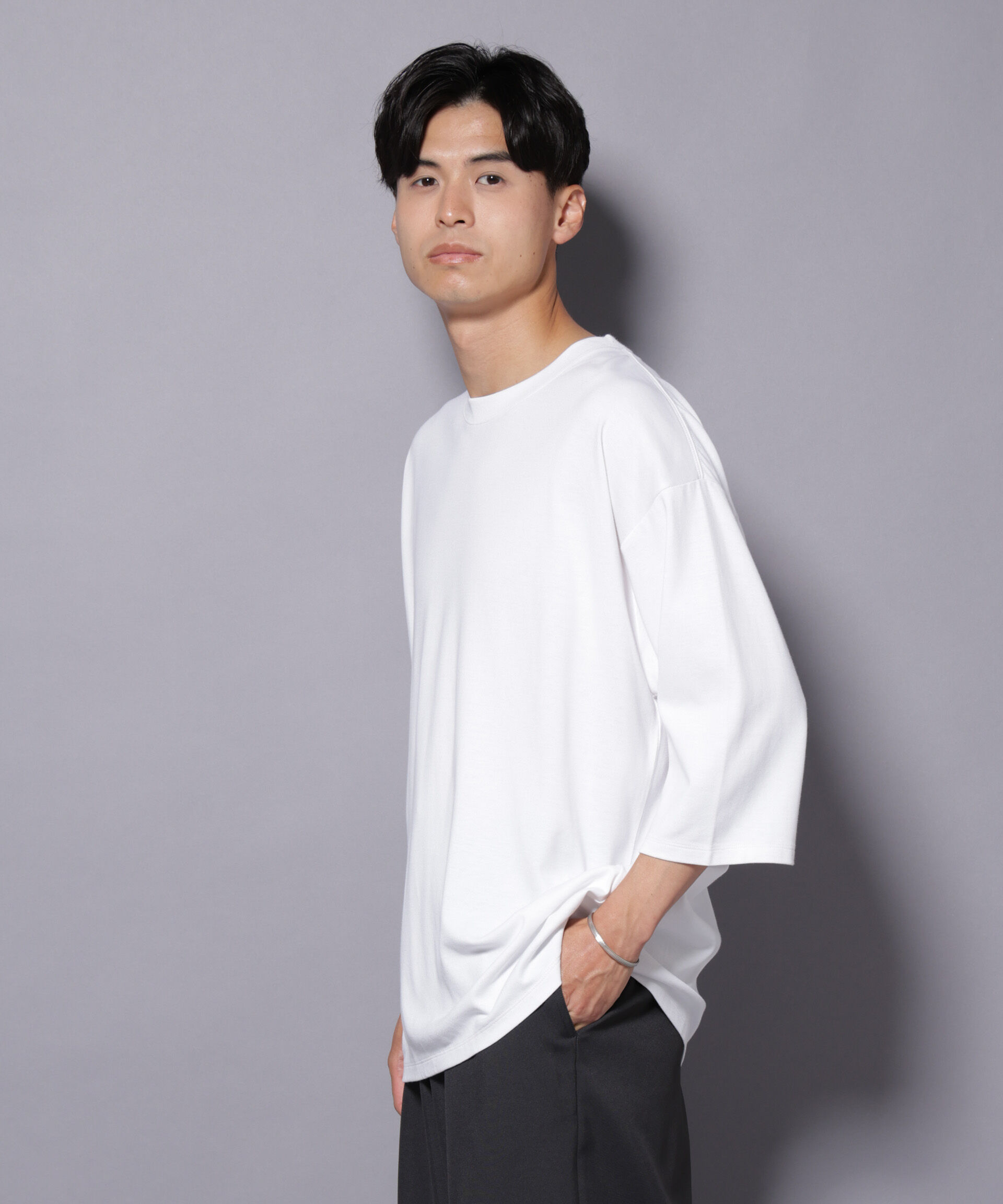 nano･universe「Anti Soaked(R) 汗染み防止 クルーネックワイドTシャツ七分袖」|Tシャツ・カットソー|