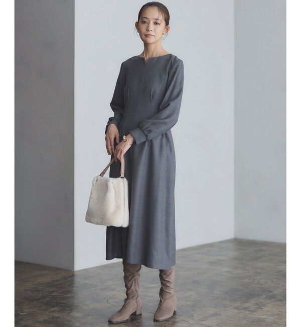 組曲「ウールジョーゼット スリットネックワンピース」|ワンピース|