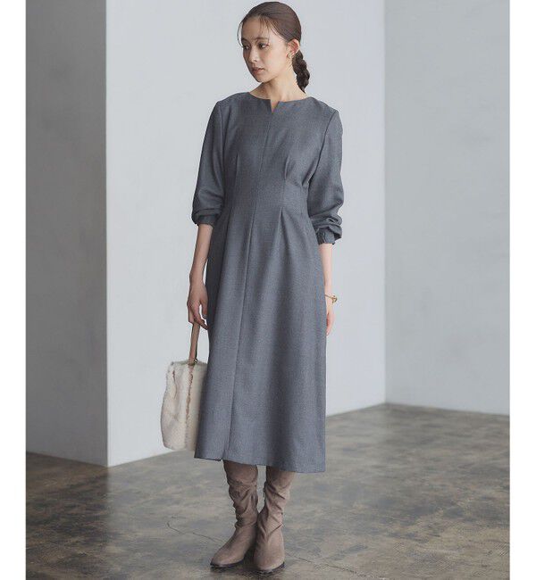 組曲「ウールジョーゼット スリットネックワンピース」|ワンピース|