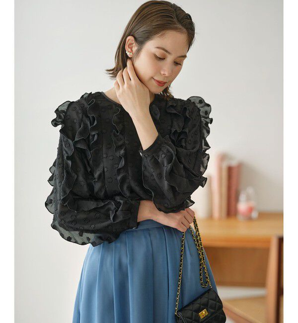 組曲「フラワーポイントシフォン ブラウス」|シャツ・ブラウス|ブラック系