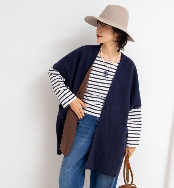 Rie Miller「バイカラー強縮ニットショール」|ニット・セーター|