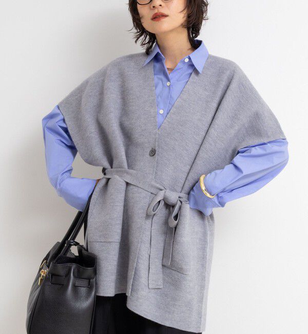 Rie Miller「バイカラー強縮ニットショール」|ニット・セーター|ライトグレー