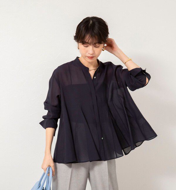 NOLLEY'S sophi「チュール襟付オーガンジーフレアシャツブラウス」|シャツ・ブラウス|