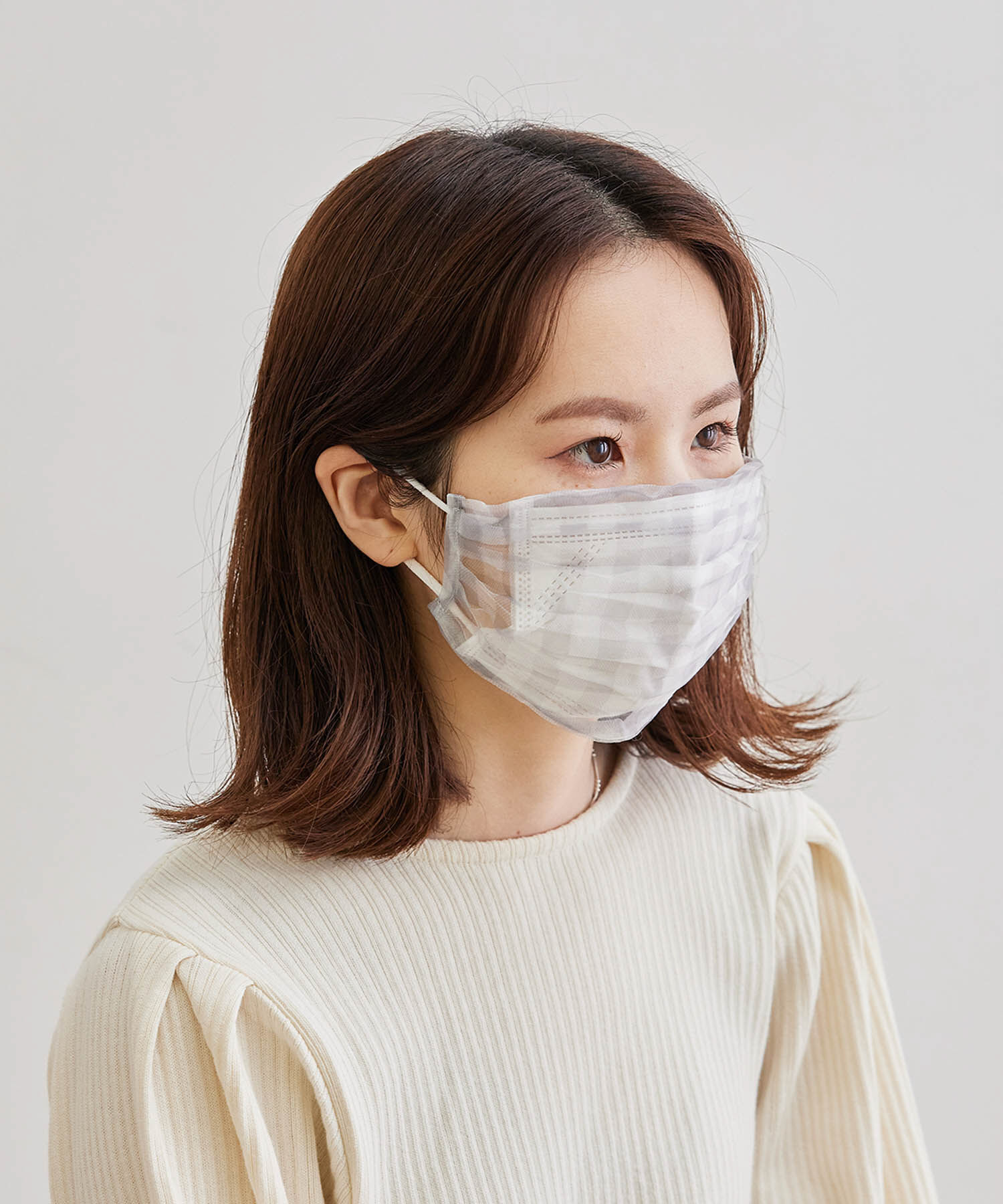 ROPE PICNIC PASSAGE「【WEAR MASK】きせかえマスク オーガンジープリントプリーツマスクカバー」|その他|グレー(07)