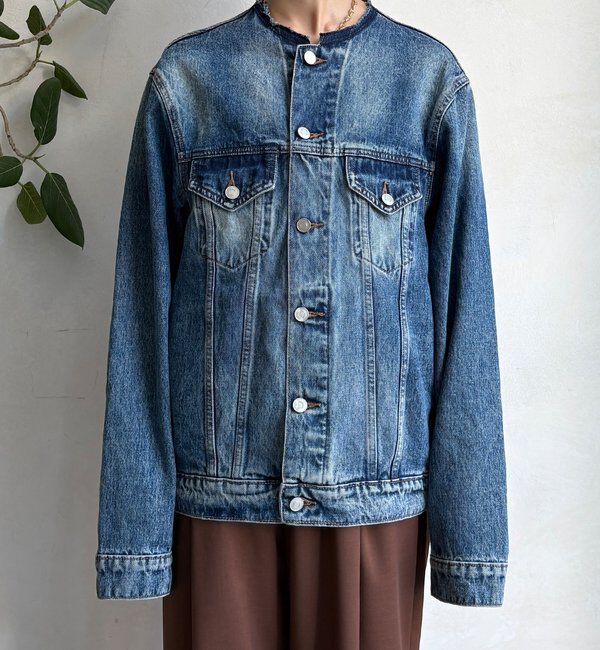  「【WEB限定】ノーカラーデニムジャケット」|ブルゾン・スタジャン|