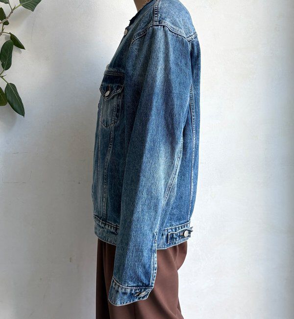  「【WEB限定】ノーカラーデニムジャケット」|ブルゾン・スタジャン|