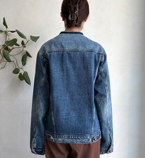  「【WEB限定】ノーカラーデニムジャケット」|ブルゾン・スタジャン|