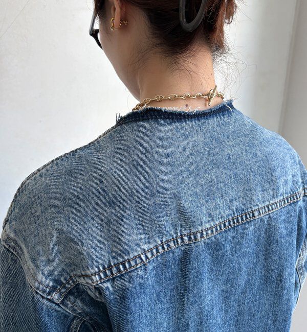  「【WEB限定】ノーカラーデニムジャケット」|ブルゾン・スタジャン|