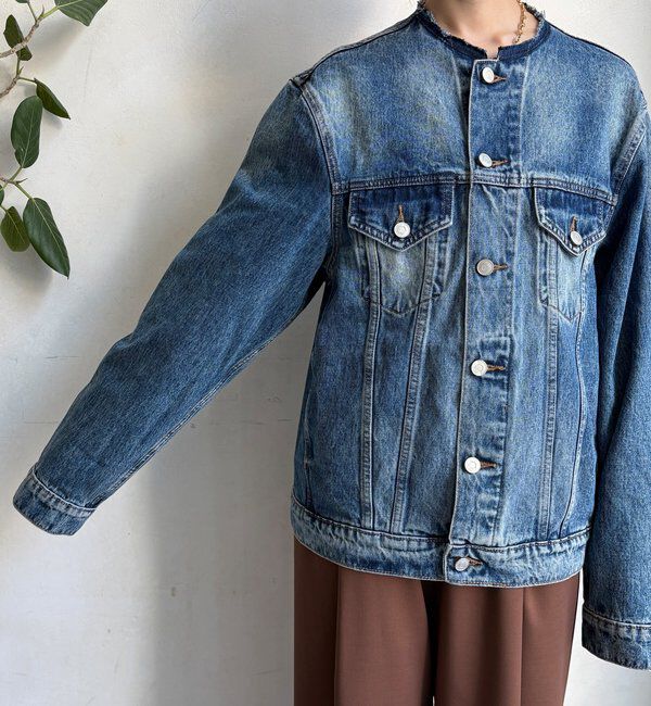  「【WEB限定】ノーカラーデニムジャケット」|ブルゾン・スタジャン|