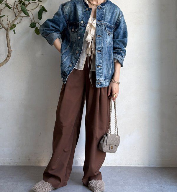  「【WEB限定】ノーカラーデニムジャケット」|ブルゾン・スタジャン|