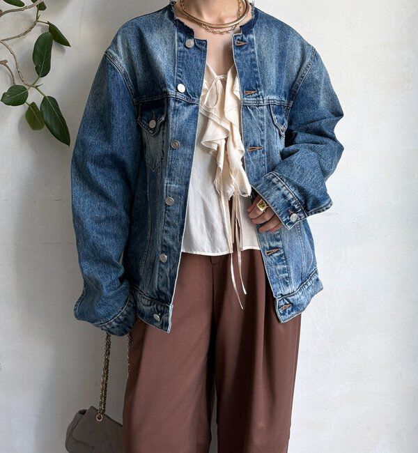  「【WEB限定】ノーカラーデニムジャケット」|ブルゾン・スタジャン|