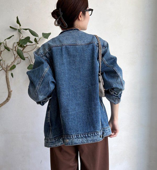  「【WEB限定】ノーカラーデニムジャケット」|ブルゾン・スタジャン|