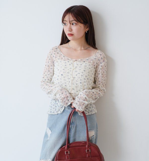  「【2WAY】シアーフラワーレースカーディガン」|カーディガン|