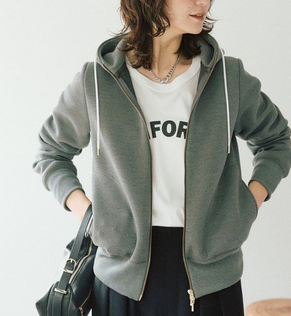  「【WEB限定/キレイめ上品】スポンジダンボールZIPパーカーカットソー」|パーカー|ダークグレー