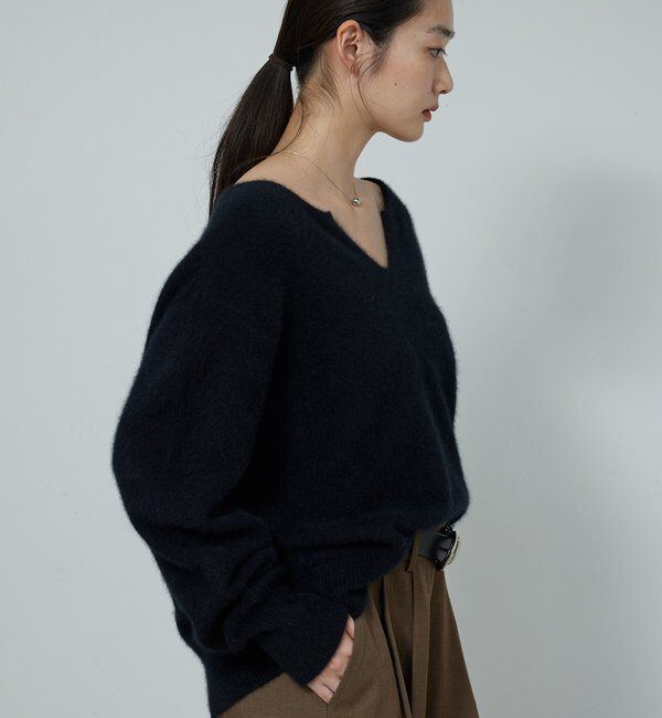  「【デコルテ美人ニット】ファーウールキーネックニット」|ニット・セーター|