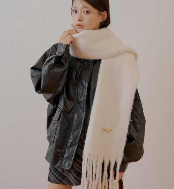  「ブローチ付きフリンジストールマフラー」|マフラー|