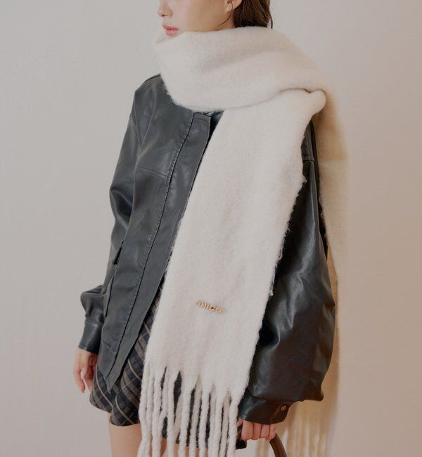  「ブローチ付きフリンジストールマフラー」|マフラー|