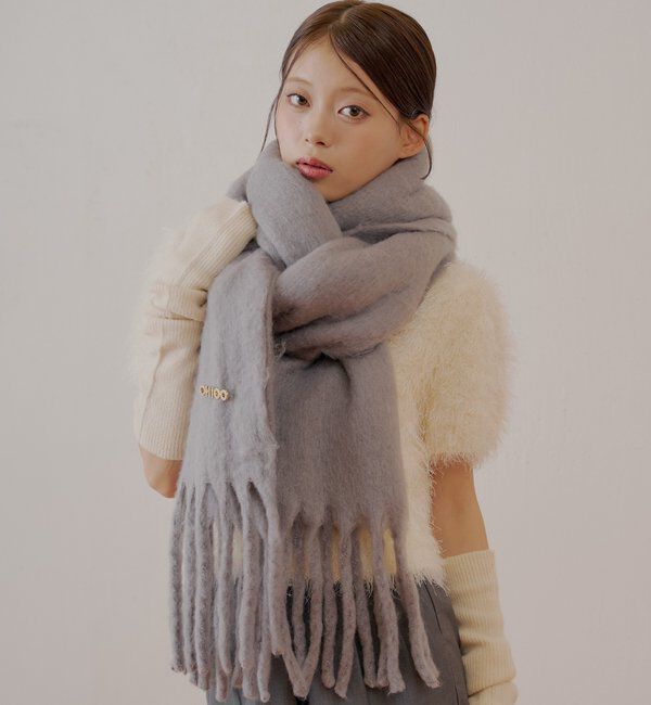  「ブローチ付きフリンジストールマフラー」|マフラー|