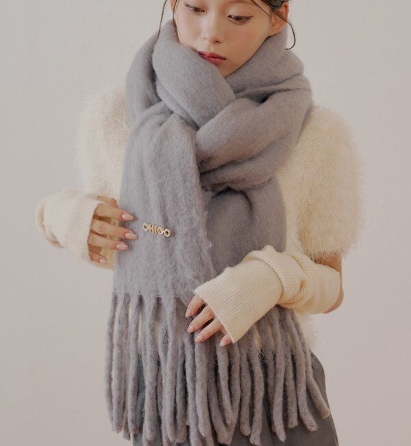  「ブローチ付きフリンジストールマフラー」|マフラー|